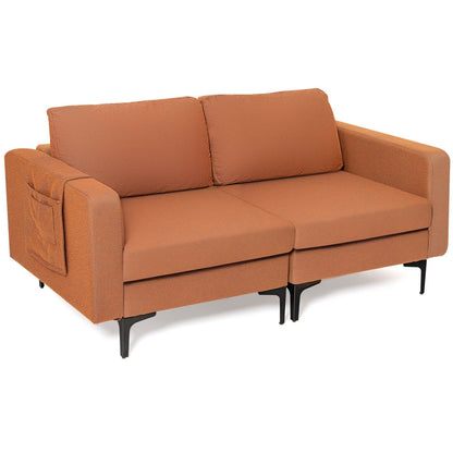 Modern Loveseat Sofa Couch with Side Storage Pocket and Sponged Padded Seat Cushions-Blue