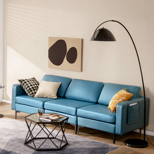 Modular L-shaped Sectional Sofa with Reversible Chaise and 2 USB Ports-Blue