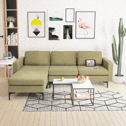 Modular L-shaped Sectional Sofa with Reversible Chaise and 2 USB Ports-Blue