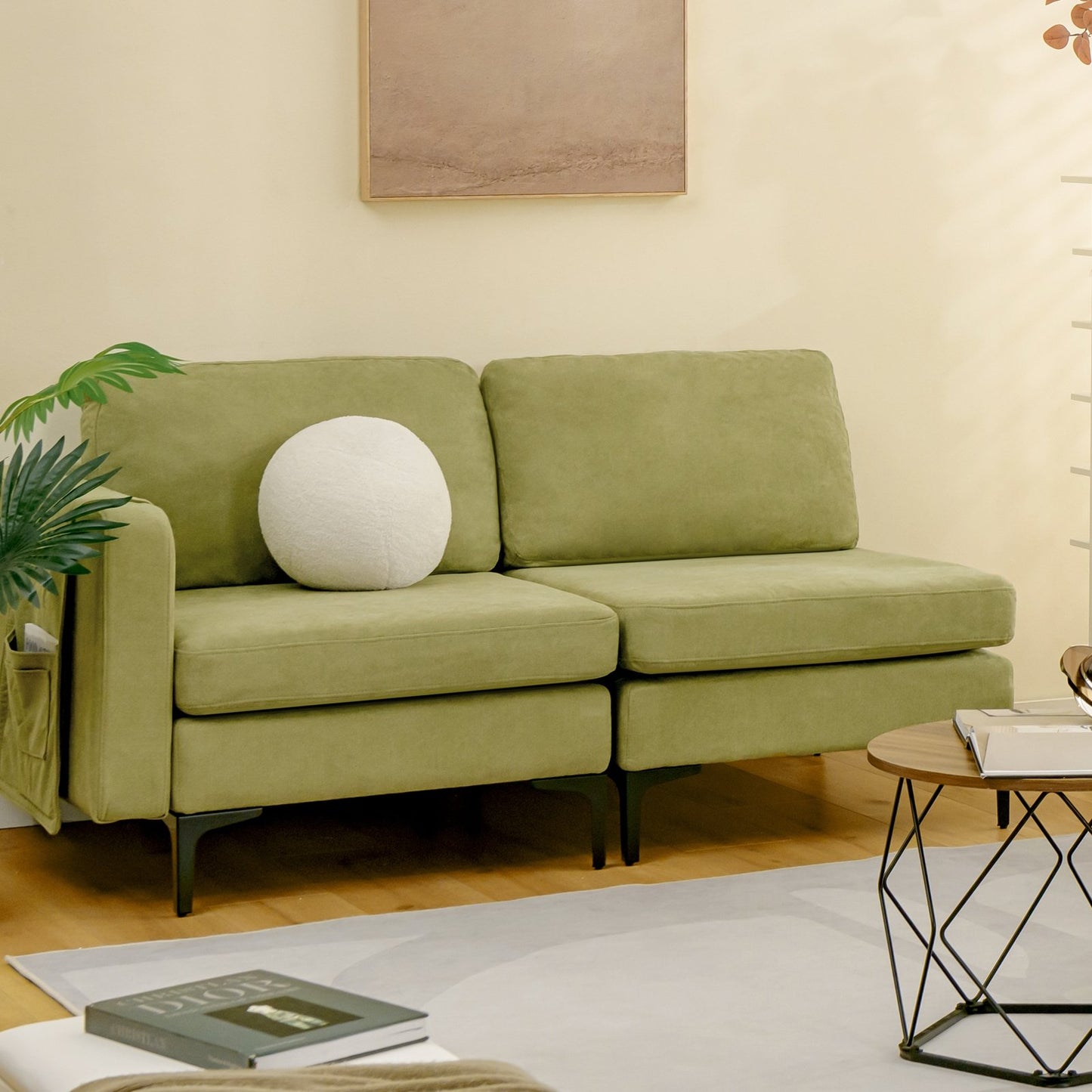 Modular L-shaped Sectional Sofa with Reversible Chaise and 2 USB Ports-Blue