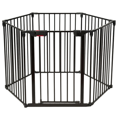 6 Panel Wall-mount Adjustable Baby Safe Metal  Fence Barrier-Black