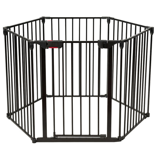 6 Panel Wall-mount Adjustable Baby Safe Metal  Fence Barrier-Black