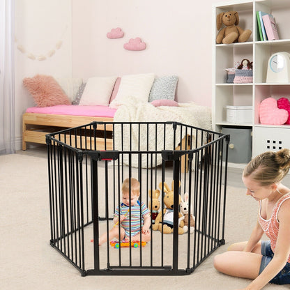 6 Panel Wall-mount Adjustable Baby Safe Metal  Fence Barrier-Black