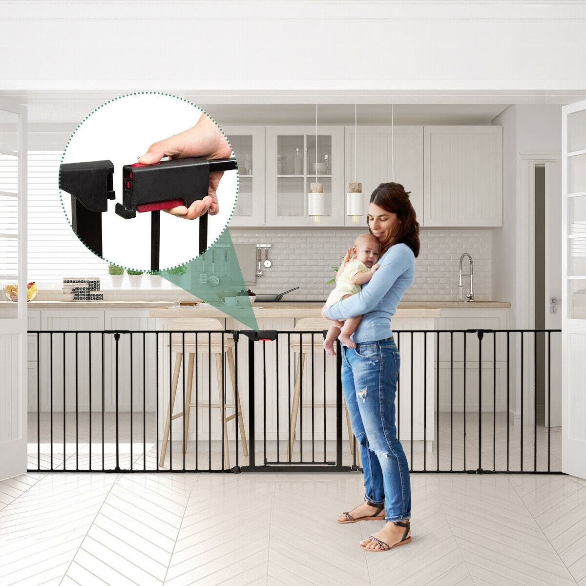 6-Panel Adjustable Baby Safe Metal Fence Barrier-Black
