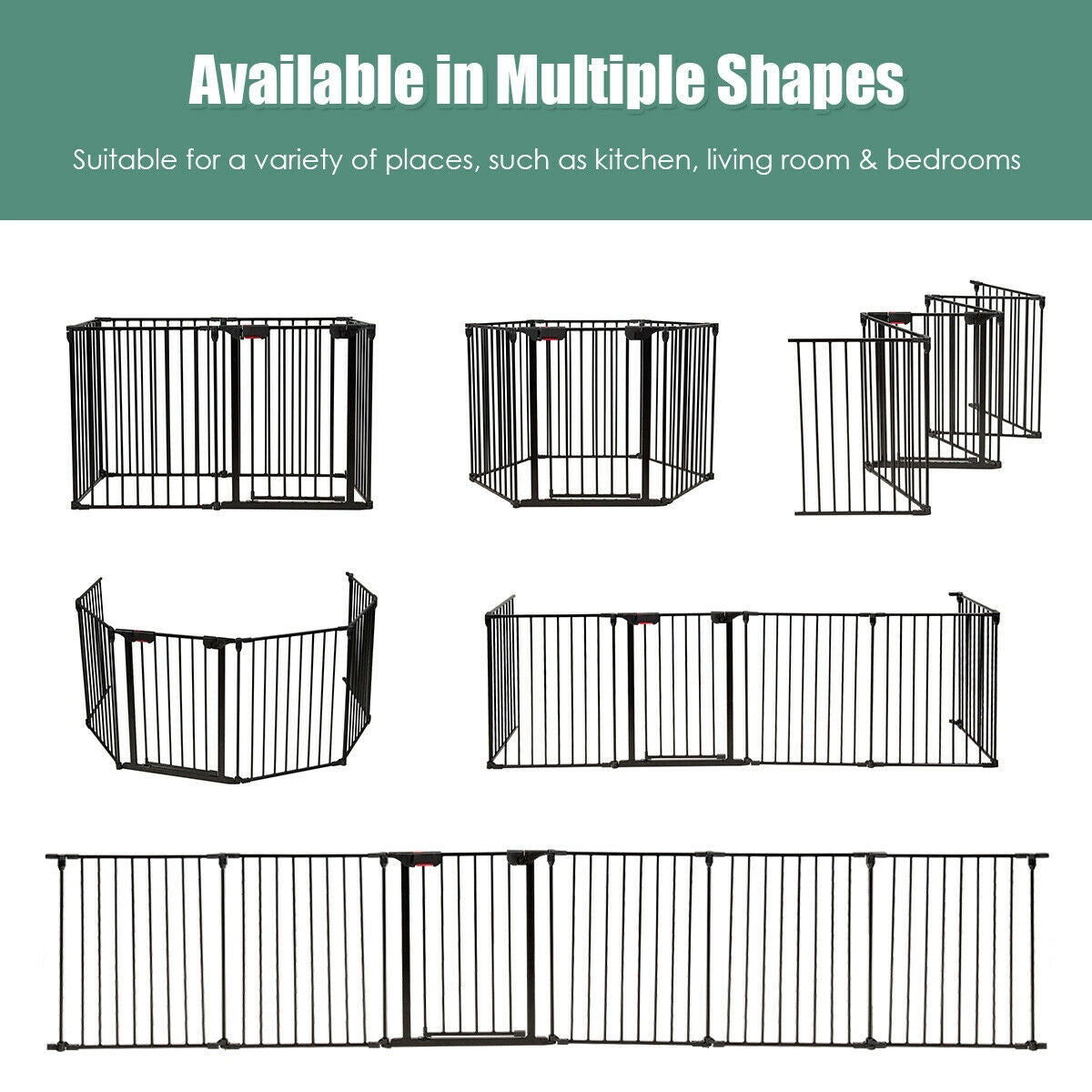 6-Panel Adjustable Baby Safe Metal Fence Barrier-Black