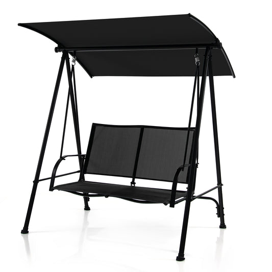 2-Seat Outdoor Canopy Swing with Comfortable Fabric Seat and Heavy-duty Metal Frame-Black