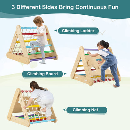 4 in 1 Triangle Climber Toy with Sliding Board and Climbing Net-Multicolor
