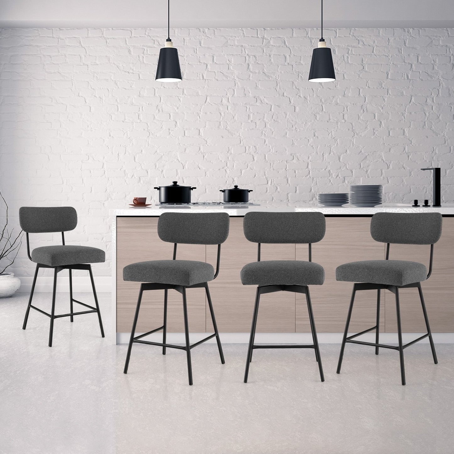 25 Inch 2-Piece Modern Upholstered Bar Stools with Back