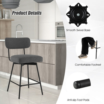 25 Inch 2-Piece Modern Upholstered Bar Stools with Back