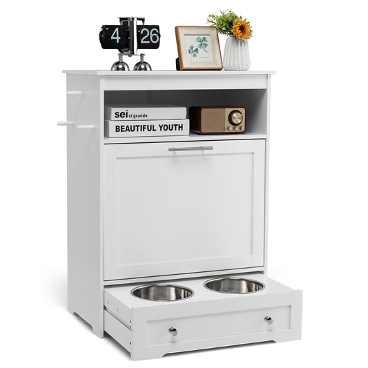 Pet Feeder Station with Stainless Steel Bowl-White