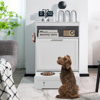 Pet Feeder Station with Stainless Steel Bowl-White