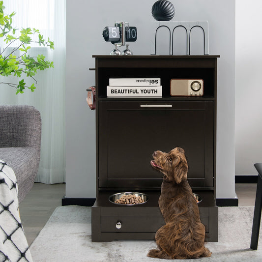 Pet Feeder Station with Stainless Steel Bowl-Coffee