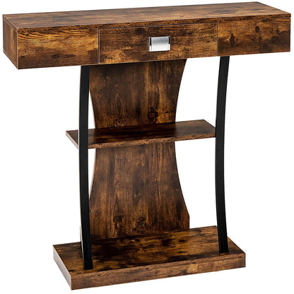 Console Table with Drawer and 2-Tier Shelves for Entryway Living Room-Black