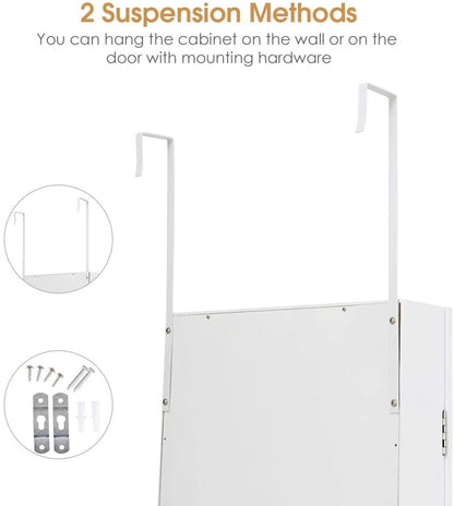 Full Length Mirror Jewelry Cabinet with Ring Slots and Necklace Hooks-White