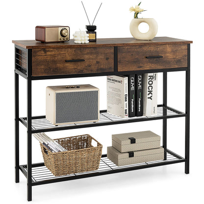 39.5 Inch Entryway Table with 2 Drawers and 2-Tier Shelves-Dark Brown