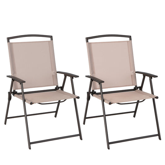 Set of 2 Patio Dining Chairs with Armrests and Rustproof Steel Frame-Beige