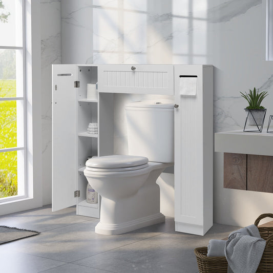 2-Door Freestanding Toilet Storage Cabinet with Adjustable Shelves and Toilet Paper Holders