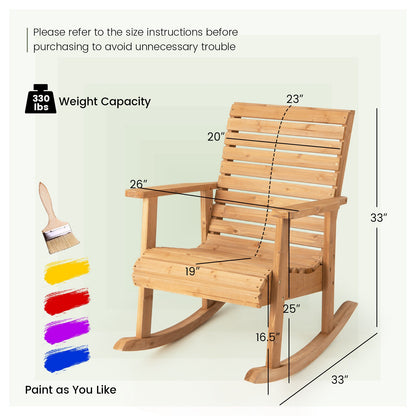 Outdoor Fir Wood Rocking Chair with High Backrest-Brown