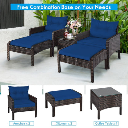 5 Pcs Patio Rattan Wicker Sofa Furniture Set