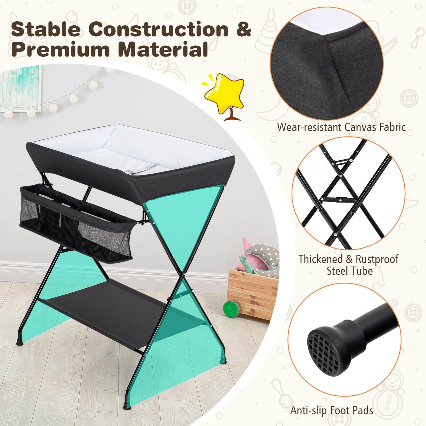 Baby Storage Folding Diaper Changing Table-Black