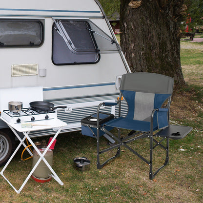 Folding Camping Directors Chair with Cooler Bag and Side Table-Black