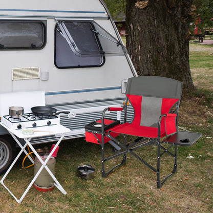 Folding Camping Directors Chair with Cooler Bag and Side Table-Black