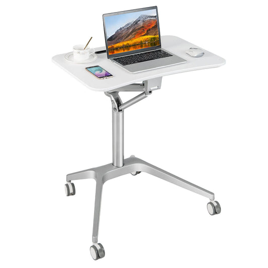 Mobile Standing Laptop Desk with Tablet Holder and 4 Rolling Casters-White