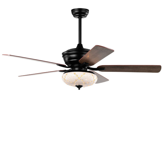 52 Inch Ceiling Fan with 3 Wind Speeds and 5 Reversible Blades-Black
