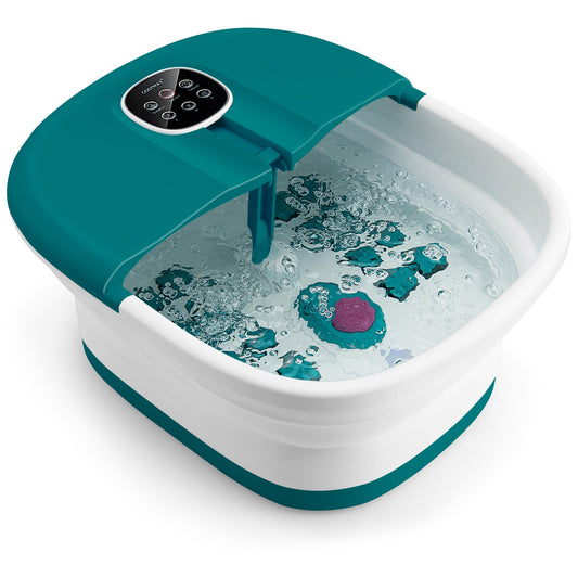 Folding Foot Spa Basin with Heat Bubble Roller Massage Temp and Time Set-Turquoise