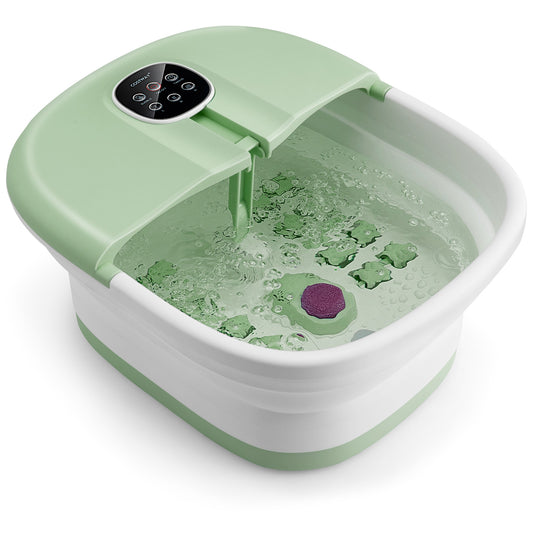 Folding Foot Spa Basin with Heat Bubble Roller Massage Temp and Time Set-Green