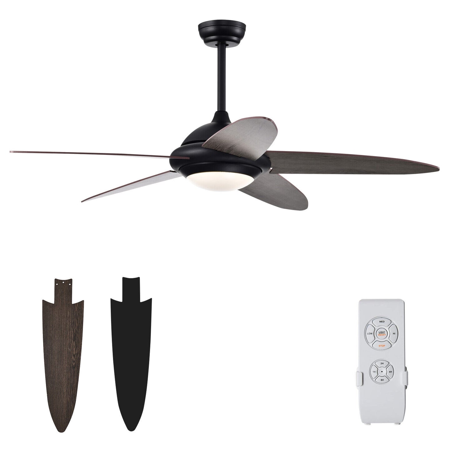 52 Inch Ceiling Fan with Lights and 3 Lighting Colors-Black