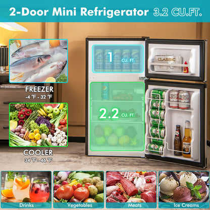 3.2 Cu. Ft Compact Mini Fridge with 5 Temperature Settings