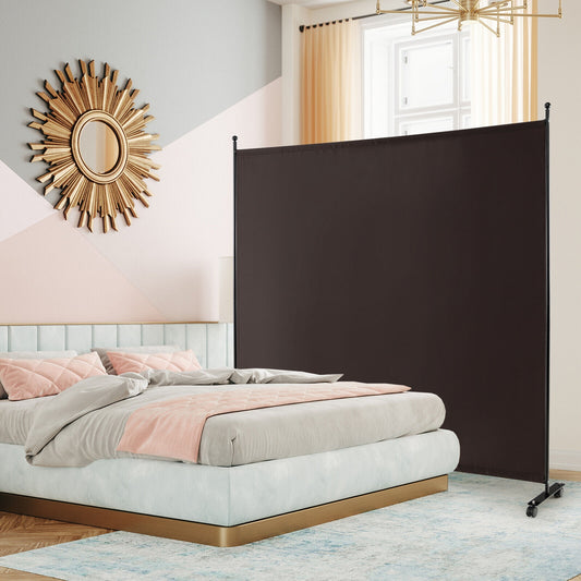 6 Feet Single Panel Rolling Room Divider with Smooth Wheels-Brown