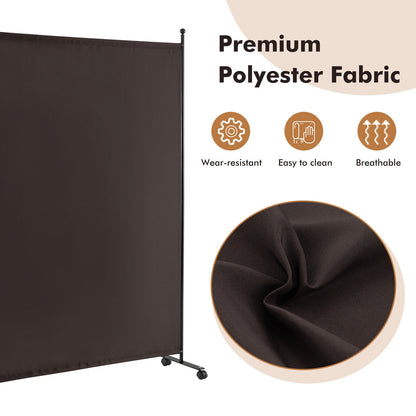 6 Feet Single Panel Rolling Room Divider with Smooth Wheels-Brown