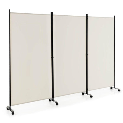3 Panel Folding Room Divider with Lockable Wheels-Black