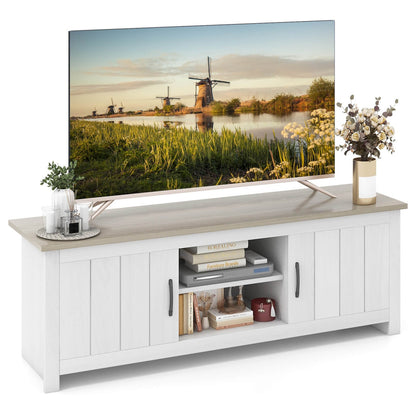 TV Stand with 2 Cabinets and Open Shelves for TVs up to 65 Inches-Black