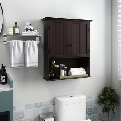 2-Door Wall Mount Bathroom Storage Cabinet with Open Shelf-Black