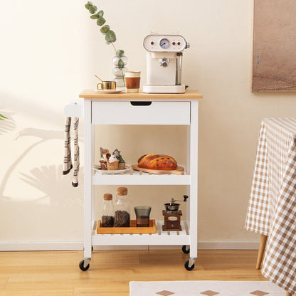 3-Tier Kitchen Island Cart Rolling Service Trolley with Bamboo Top-Natural