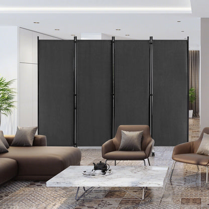 4-Panel Folding Room Divider 6 Feet Rolling Privacy Screen with Lockable Wheels-Black