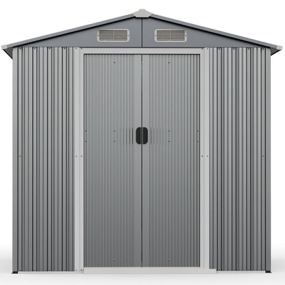 6 x 4 Feet Galvanized Steel Storage Shed with Lockable Sliding Doors-Gray