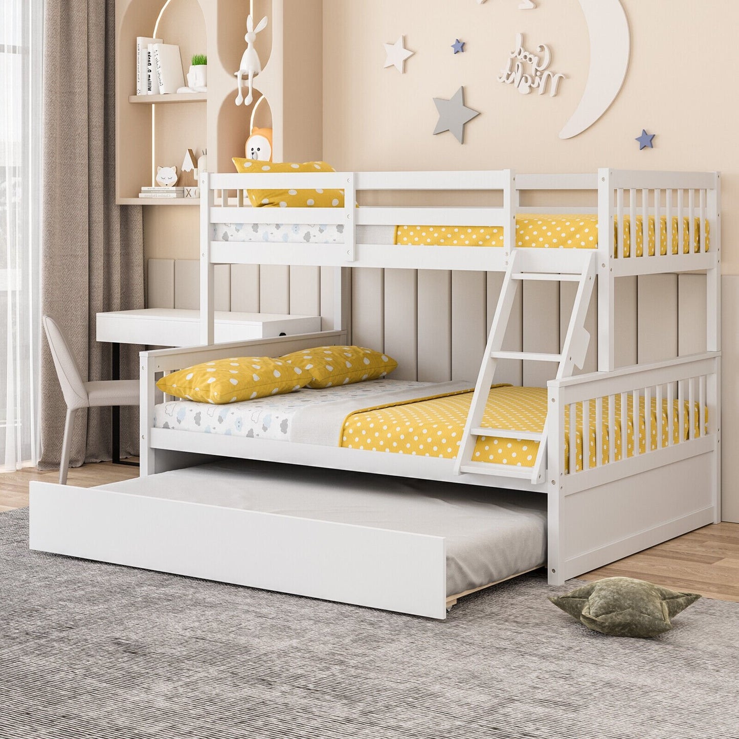 Twin Over Full Convertible Bunk Bed with Twin Trundle-Espresso