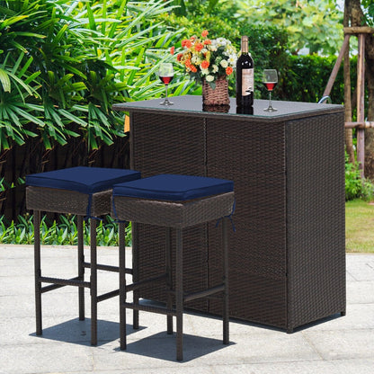 3 Pieces Patio Rattan Wicker Bar Table Stools Dining Set