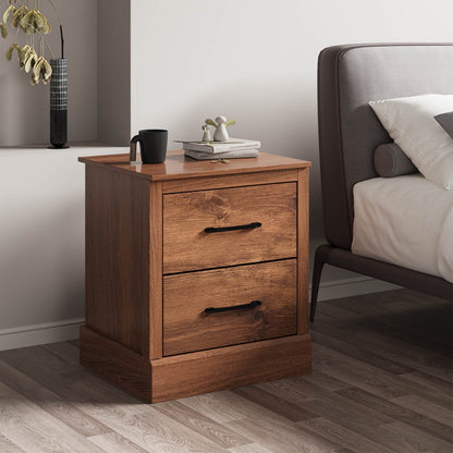 Wood Compact Floor Nightstand with Storage Drawers-Dark Gray