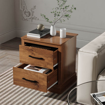 Wood Compact Floor Nightstand with Storage Drawers-Rustic Brown