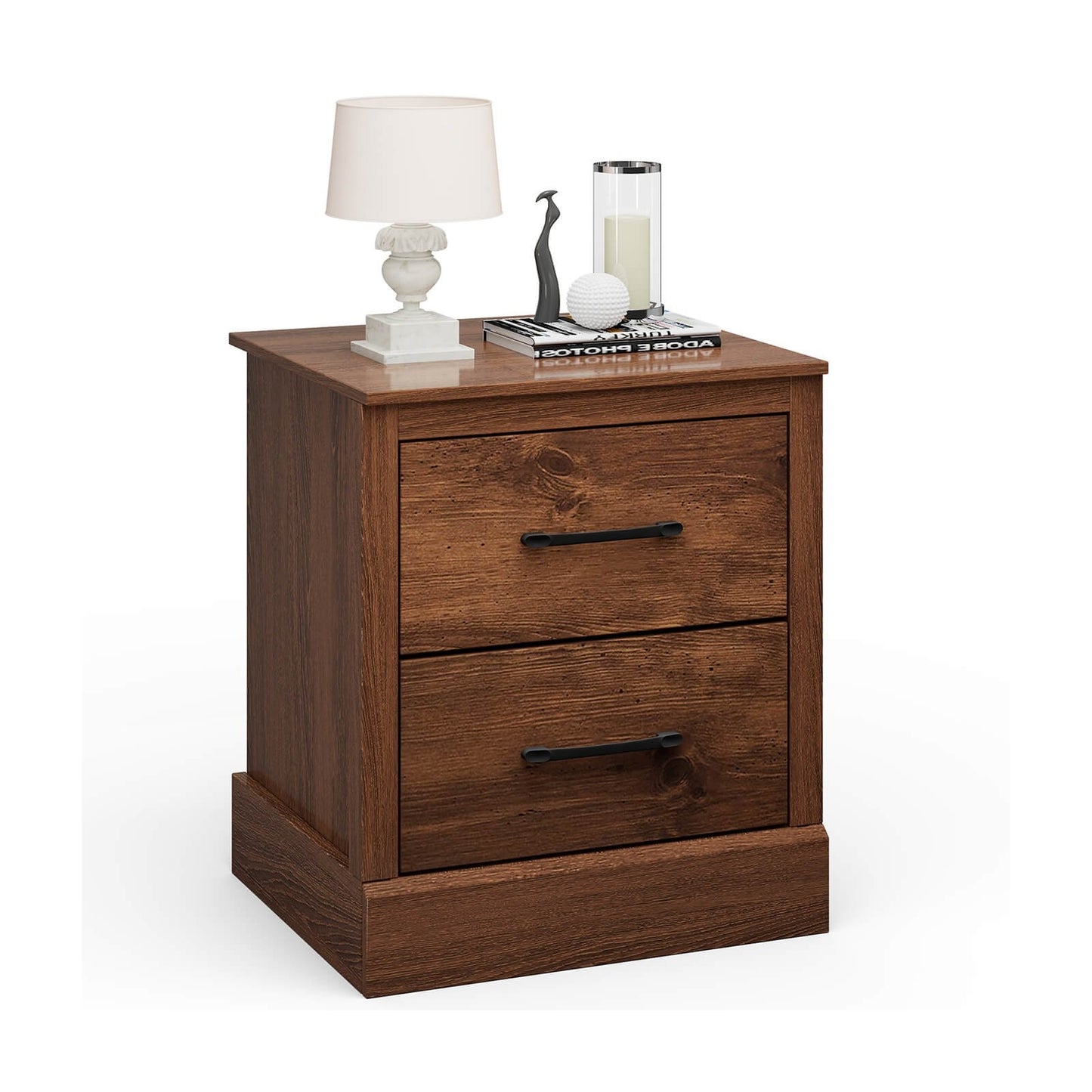 Wood Compact Floor Nightstand with Storage Drawers-Dark Gray