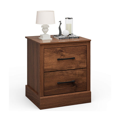Wood Compact Floor Nightstand with Storage Drawers-Dark Gray