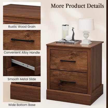 Wood Compact Floor Nightstand with Storage Drawers-Rustic Brown