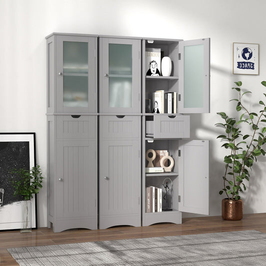 Tall Floor Storage Cabinet with 2 Doors and 1 Drawer for Bathroom-Gray