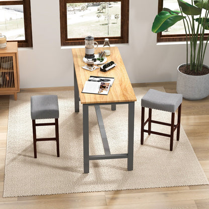 Set of 2 24 Inch Bar Stool with Curved Seat Cushions-Beige