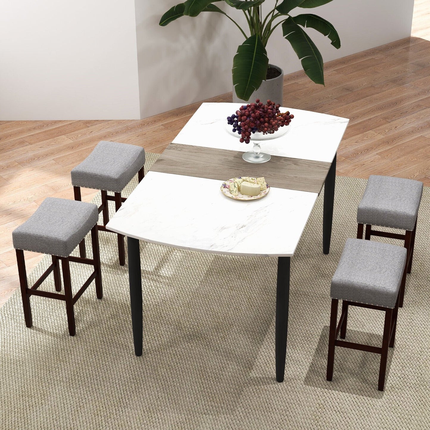 Set of 2 24 Inch Bar Stool with Curved Seat Cushions-Beige